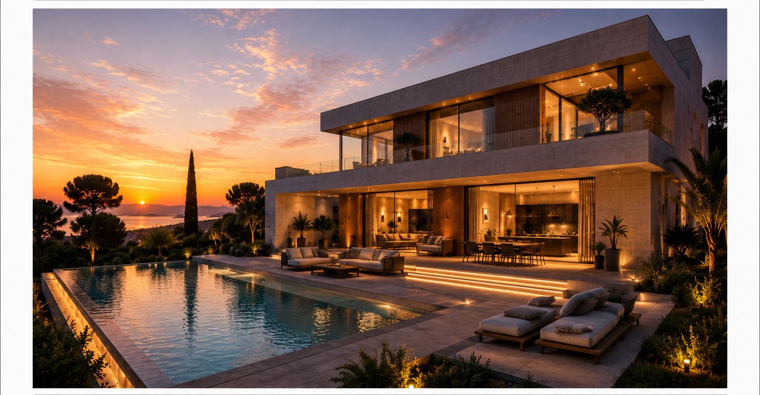 Vivienda contemporánea al atardecer